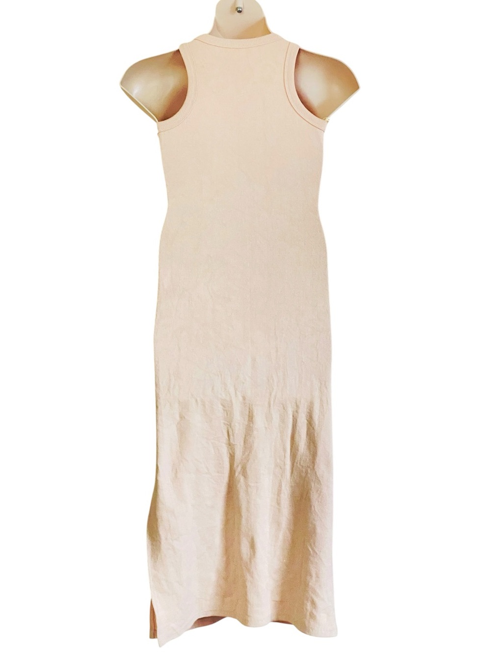 Mable Oatmeal Beige Ribbed Knit Racerback Midi Tank Dress Sz L - Picture 7 of 15